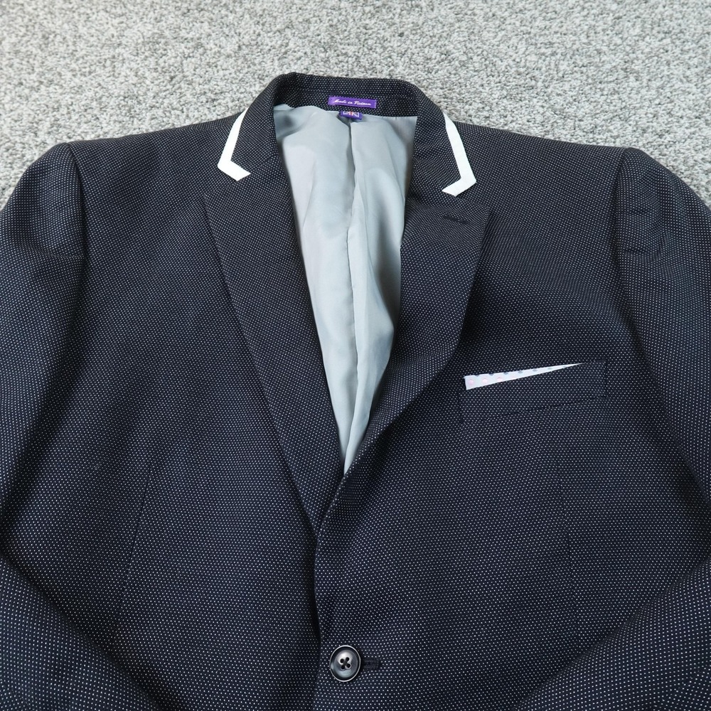 Savile Row Blazer Mens 46 Blue Polka Dot Button Sport Coat Suit Jacket Tip Off